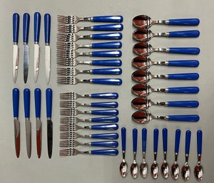 Blue Handled 40 Piece Partial Flatware Service