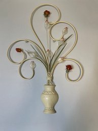 White Painted Metal And 'Crystal' Floral Spray Wall Decoration