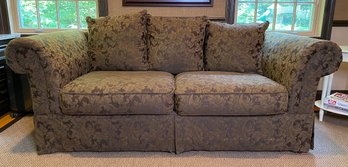 Brown Damask Rolled Arm Sofa