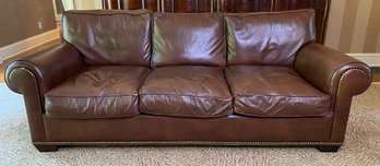 Genuine Leather Rolled Arm Sofa With Nailhead Accents