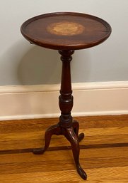 Vintage Tlit Top Candle Stand/Tripod Table With Bellflower Inlay