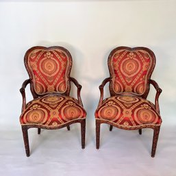 Pair 18th Century-Inspired Carved And Upholstered Armchairs, Late 20th Century