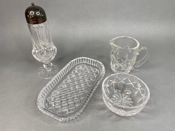 Waterford Tray With Kerry Pattern Creamer, Sugar Bowl And Sugar Shaker