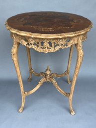 Italian Carved Painted Table With Inlaid Top Round