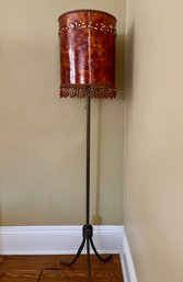 Floor Lamp With Amber Drum Shade With Beaded Fringe