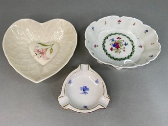 Haviland Limoges And Belleek Trinket Dishes With Porcelain Ash Trays