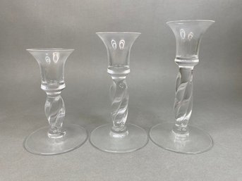 Trio Of Orrefors Quintet Candlesticks