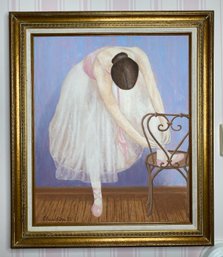 Unknown Naive Artist Folk Art Style Painting Of Ballerina