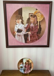 Unknown Artist Folk Art Style Painting Of Two Sisters Together With School Days Collectible Plate