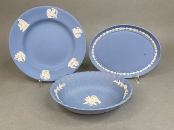 Wedgwood BlueJasperware Plate, Oval Platter, And Bowl