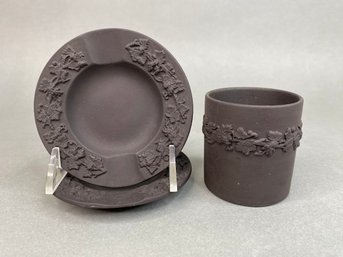 Wedgwood Basalt Black Demitasse Cup And Saucer (2)