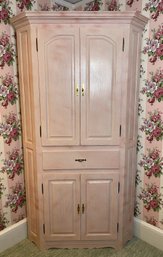 Provincial Style Pink Painted Wood Corner Cabinet, Modern
