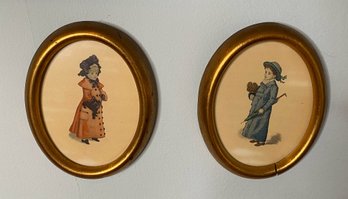 Two Vintage Bookplate Prints Of Children Framed As Miniatures