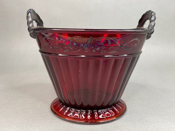 Ruby Red Pressed Glass Vase