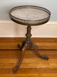 Vintage French Marble Top Turned Wine Table With Gallery Top