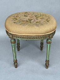 French Painted Stool With Needlepoint Seat