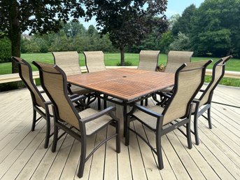 Patio Renaissance Outdoor Aluminum Square Table With Eight Sling Chairs