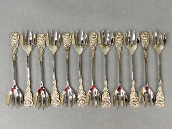 800 Silver  Hors D'oeuvre Forks With Rose Handle