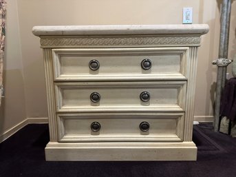 Italian Tuscan Style Ivory Bedside Table With Stone Top