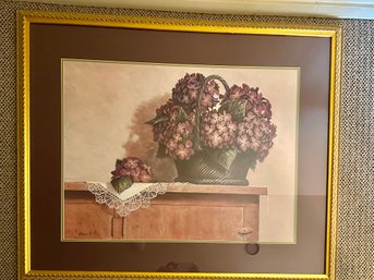 Framed Art Print Still Life Of Hydrangeas On A Cabinet