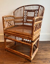 Chinoiserie Rattan Bamboo Armchair With Caned Seat, Circa 1970