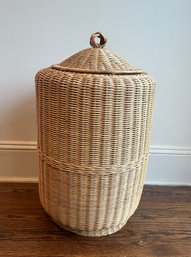 Vintage Woven Wicker Laundry Basket Or Hamper