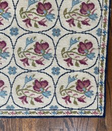 National Welfare Organization Handmade Wool Needlepoint Rug With Rose And Blue All Over Floral Motif