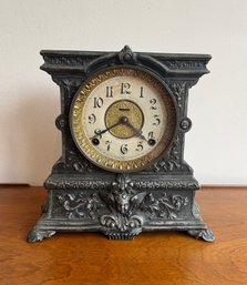 E. Ingraham Ornate Embossed Metal Mantle Clock