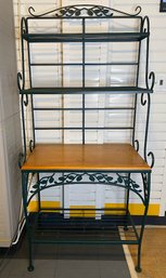 Green Painted Metal And Wood Bakers Rack