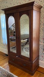 Antique Provincial Style Armoire With Inset Mirror Panels