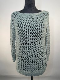 Theory Size Petite Cotton Crochet Sweater In Army Green