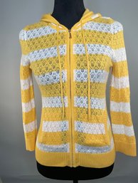 Juicy Couture Size Petite Lightweight Zip Front Hoodie Sweater In Yellow/White Stripes