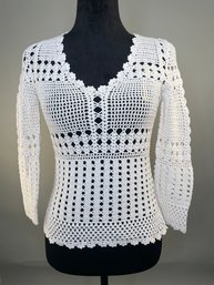 Catherine Malandrino Size Petite Crochet V-Neck Sweater In White