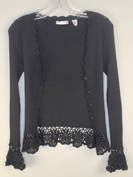 Black Cardigan With Lace Band In Size Medium