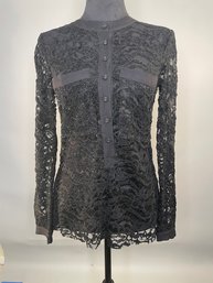 Nanette Lepore Size 0 Black Lace Cardigan With Buttons