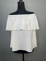 7 For All Mankind Size XS White Off-the Shoulder Short Sleeve Ruffle Top