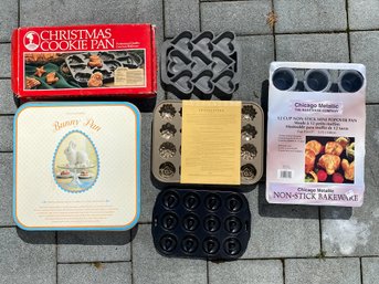 Collection Of Bakeware: Cookie Molds, Popover Pan & Buny Cake Mold