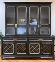 American Of Martinsville, Chinoiserie Style Ebonized And Gilt Breakfront, Circa 1940