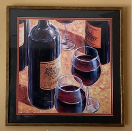 Framed Art Print  Of Wine Bottle And Glasses