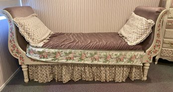 Custom Made White Sleigh Bed Hand Painted With Floral Decoration