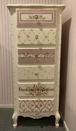 Custom Made  White Lingerie Chest With Hand Painted Floral Decoration