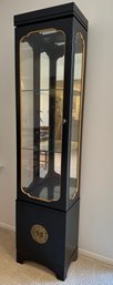 Chinese Style Black Vitrine Lighted And Mirrored Display Cabinet With Gilt Accents