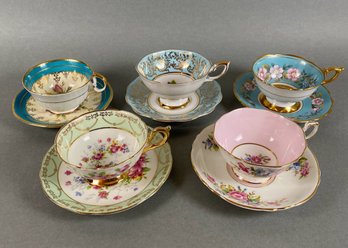 Five Vintage Teacups With Saucers-Aynsley, Royal Stafford, Royal Standard, Paragon, Regency