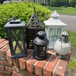 Group Of 5 Metal Outdoor Decorative Lanterns
