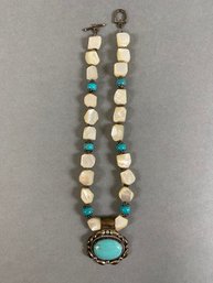 Sterling Silver Mounted Santa Fe Style Turquoise Statement Necklace