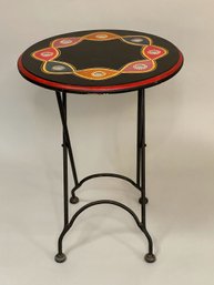 Moroccan Style Painted Folding Table With Mirrored Inlaid Top