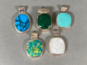 Collection Of  Multi Colored Stone Mounted On Sterling Silver Pendants