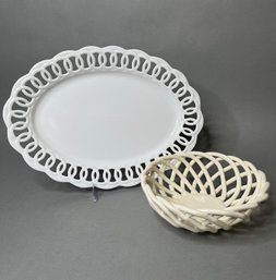 One Espana Lifestyle Lattice Serving Basket And One Woven Design Oval Platter