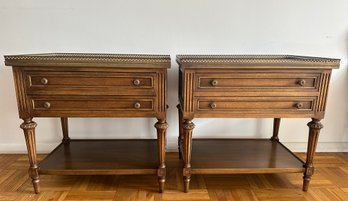 Pair Of Louis XVI Style Side Tables With Gallery Top And Shelf