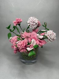 Glass Beadwork FLoral Arrangement In Glass Bowl